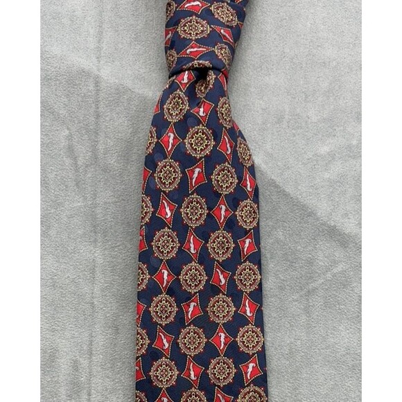 Cade Fincia Milano Silk Men's Tie Italy Classic Blue Red Geometric Pattern - Picture 2 of 5